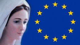 Szűz Mária 12 aranycsillagból álló koronája nyomán készült jelkép díszíti az Európai Unió zászlaját.