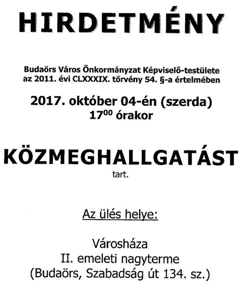 Közmeghallgatás lesz Budaörsön október 4-én